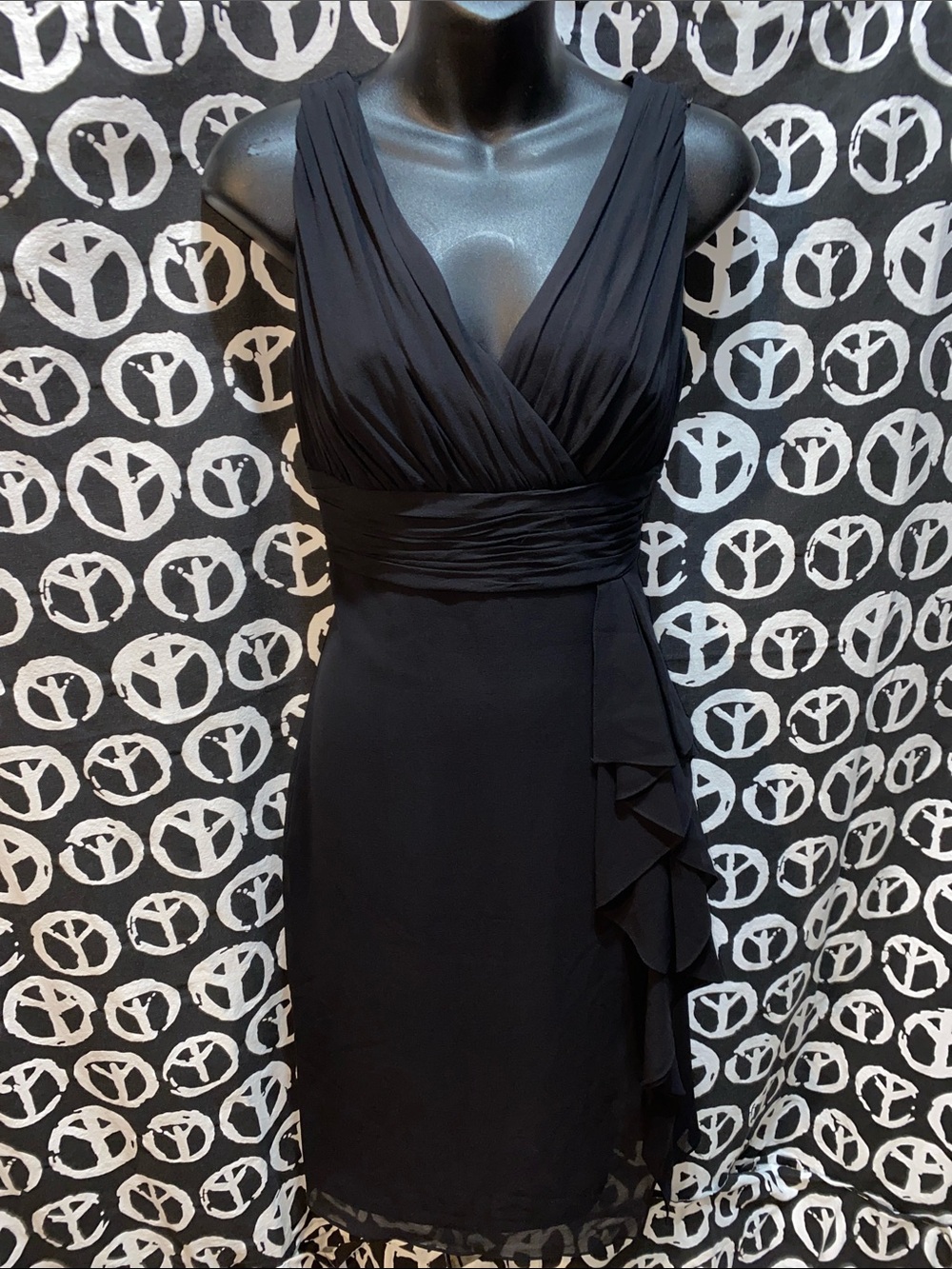 100% SILK DONNA MORGAN BLACK EVENING DRESS SZ 6